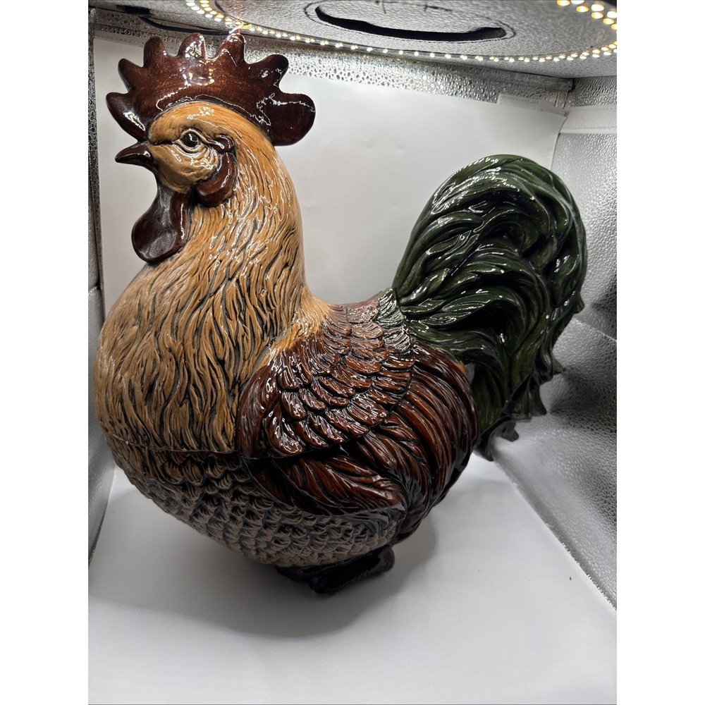 Vintage XLarge Rustic Colorful Porcelain Rooster Hand-painted Figurine 15" T - Picture 15 of 16